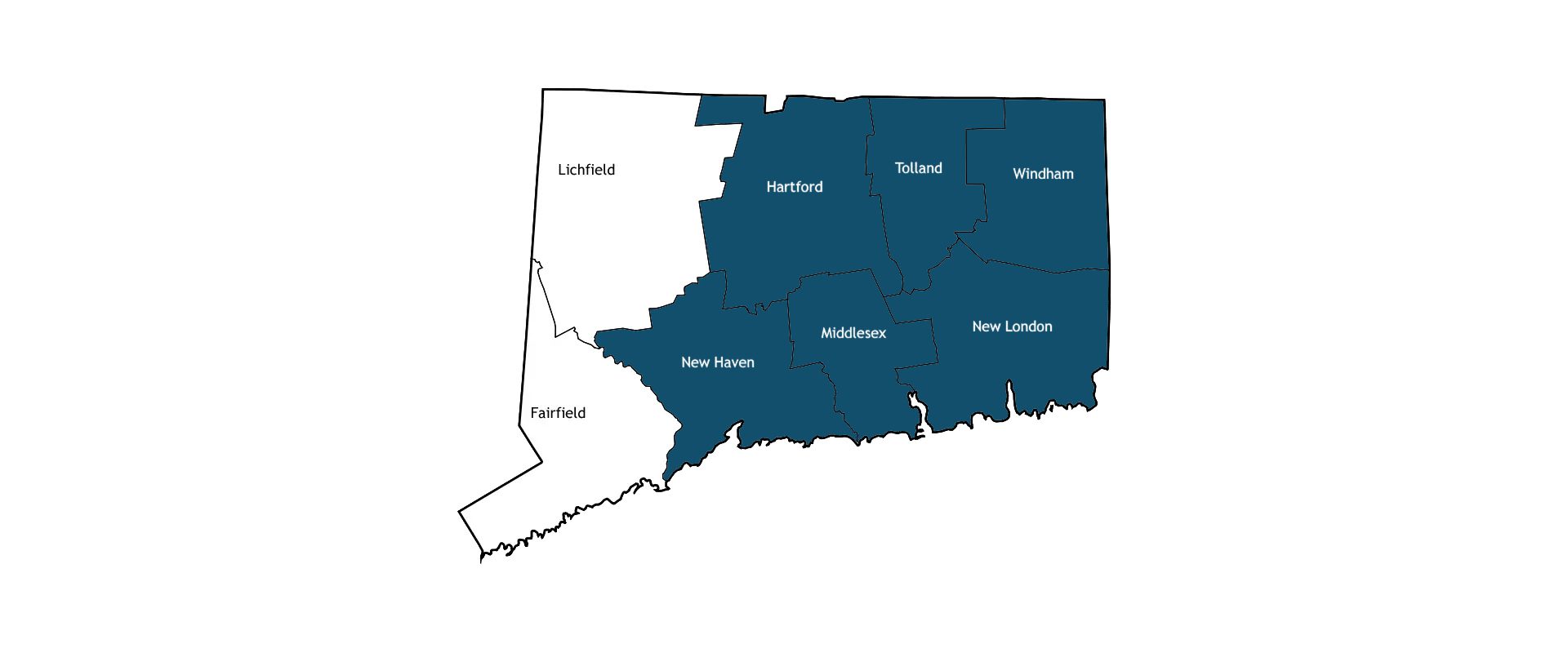 Map highlighting central and eastern Connecticut counties.